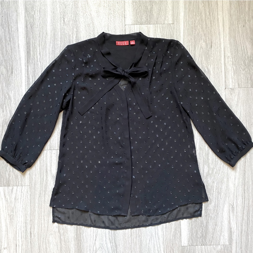 Elle black sheer tie neck blouse